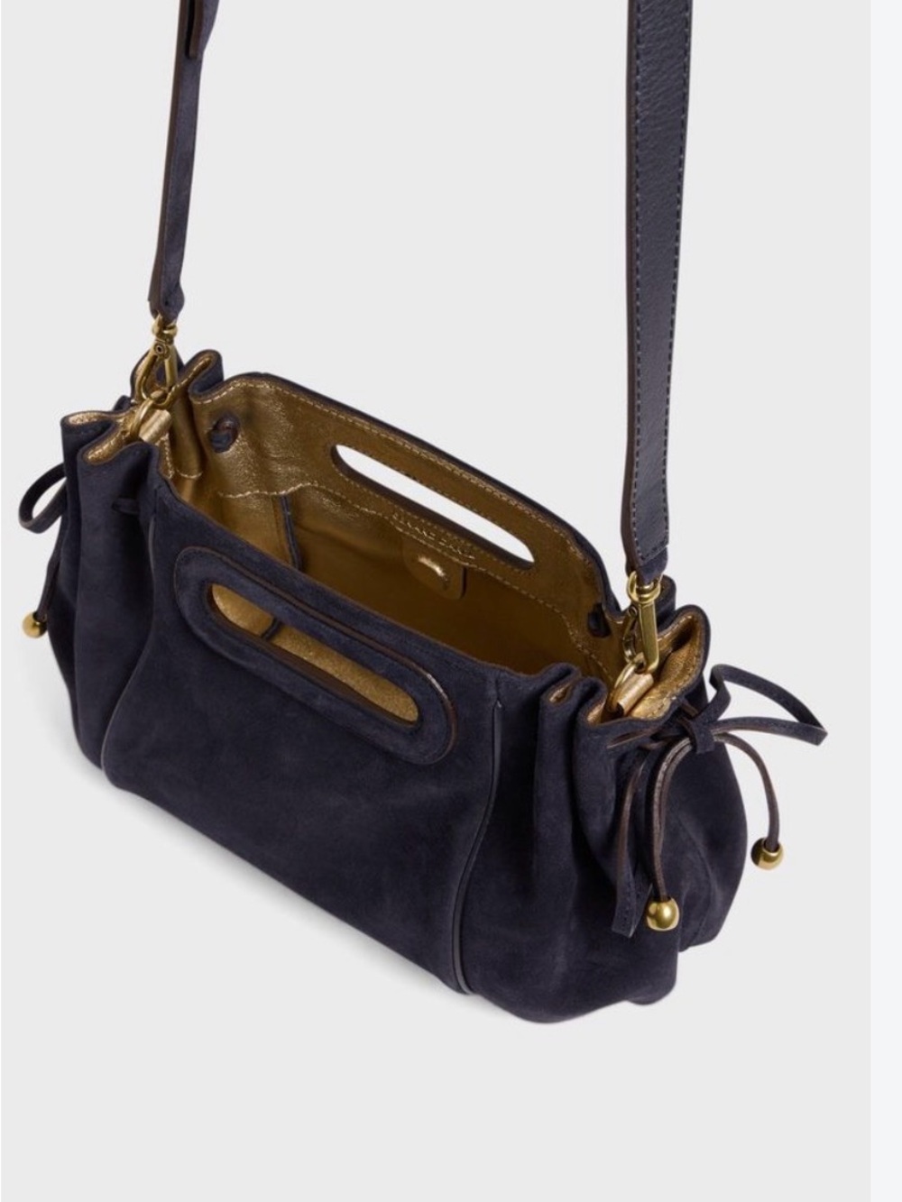 Suede Navy Crossbody Handbag with Top Handle